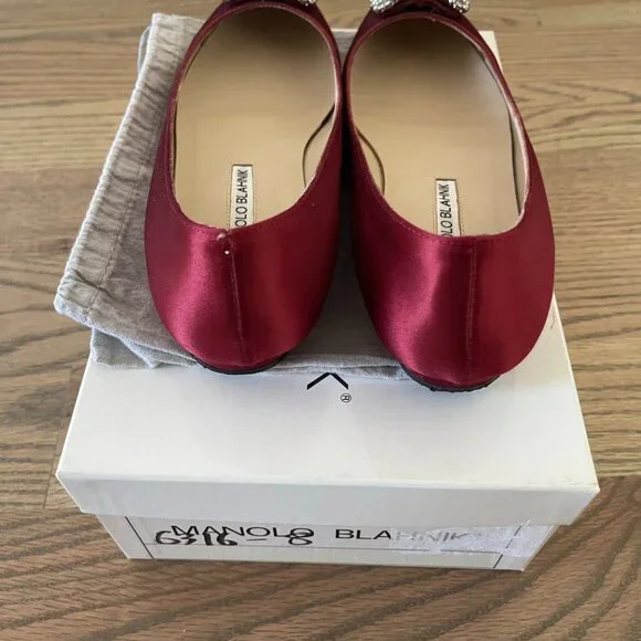 Manolo Blahnik Hangisi Satin Red Flats - Picture 5 of 6